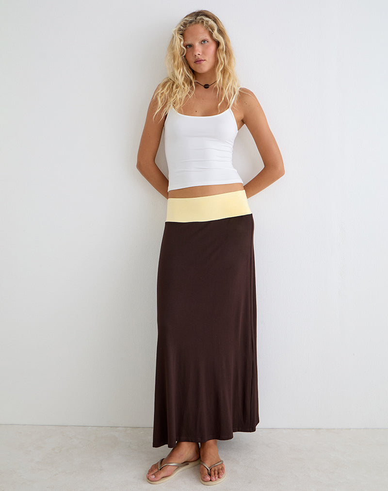 Bitter Chocolate and Lemon Yellow Foldover Maxi Skirt | Olie