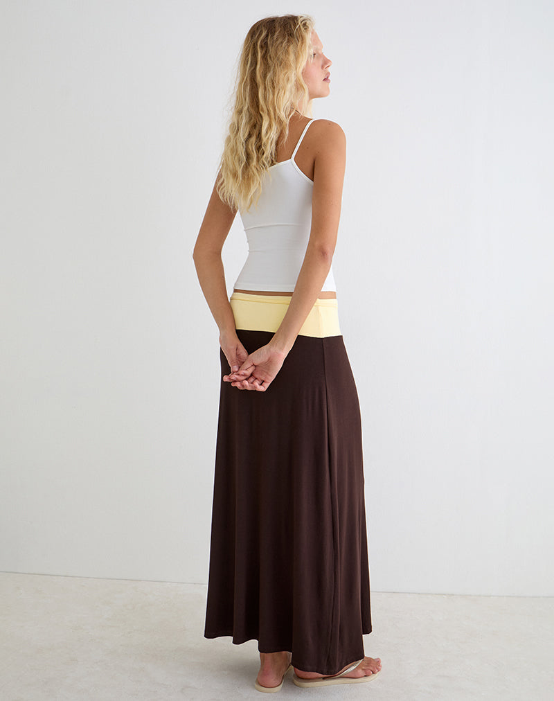 Bitter Chocolate and Lemon Yellow Foldover Maxi Skirt | Olie