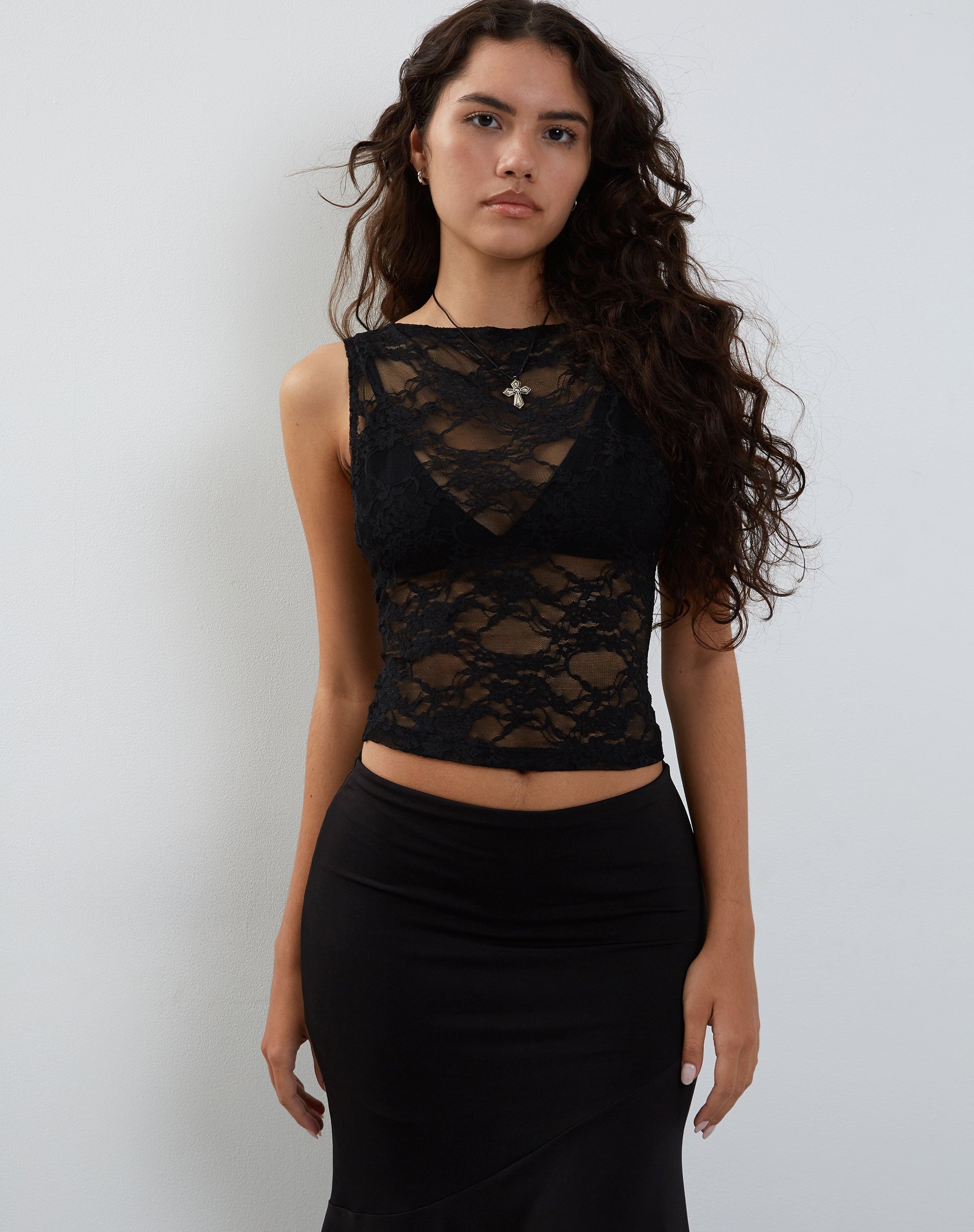 Image of Maloe Lace Top in Black