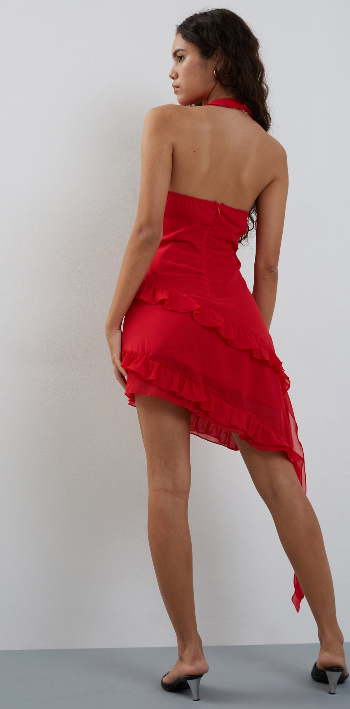 Red Chiffon Ruffle Mini Dress | Margaret – motelrocks-com-us