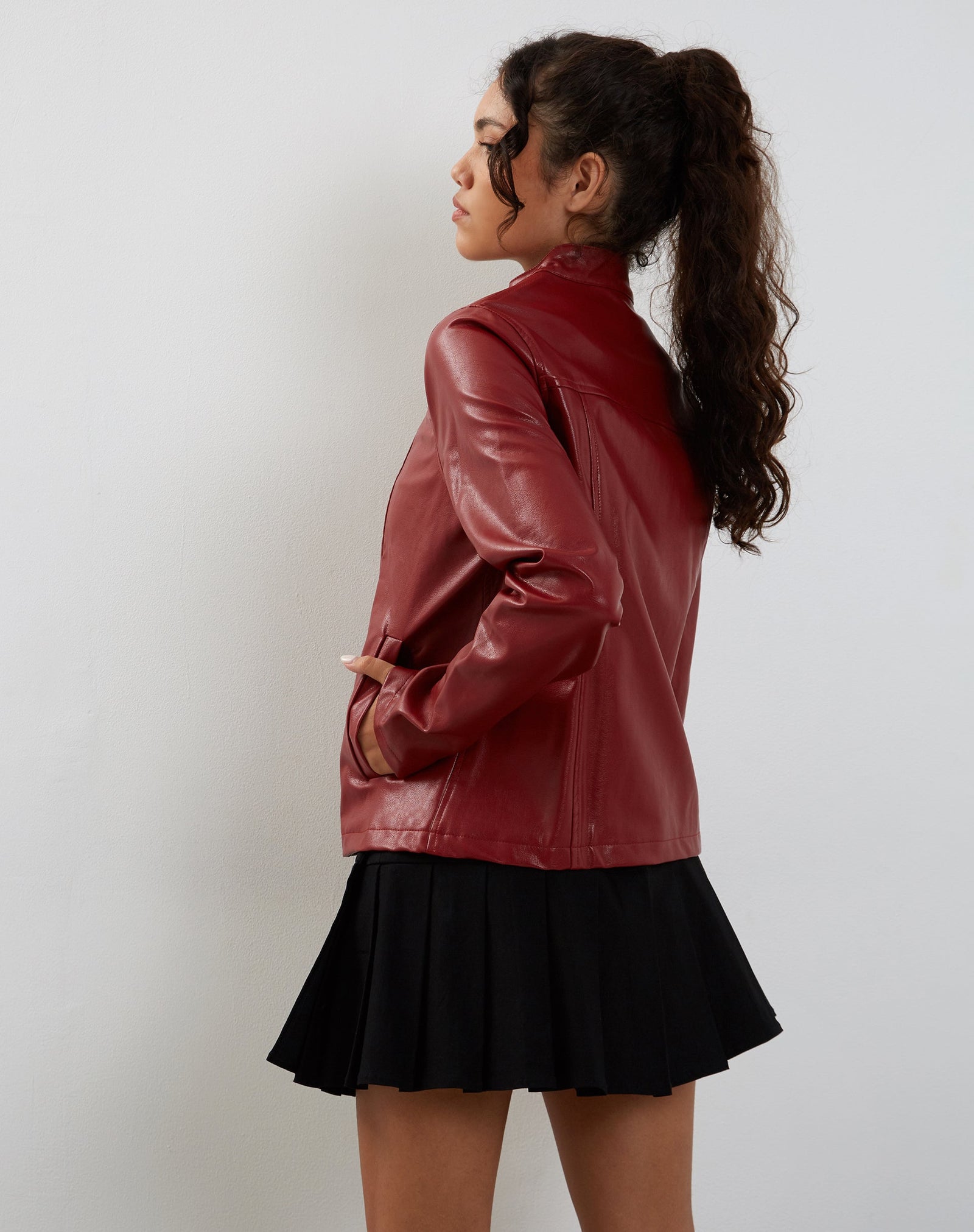 MANGO Women Red Solid Biker Jacket