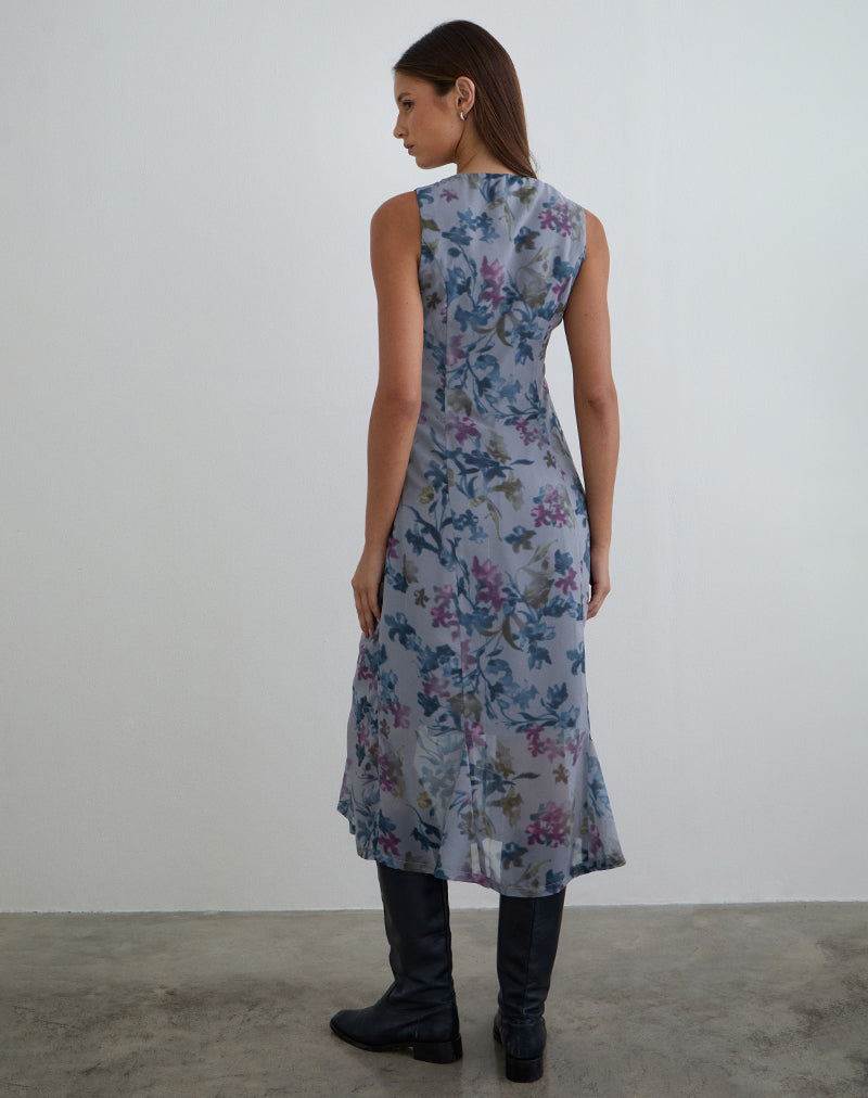 Image of Olydia Midi Dress in Chiffon Shadow Lily Blue