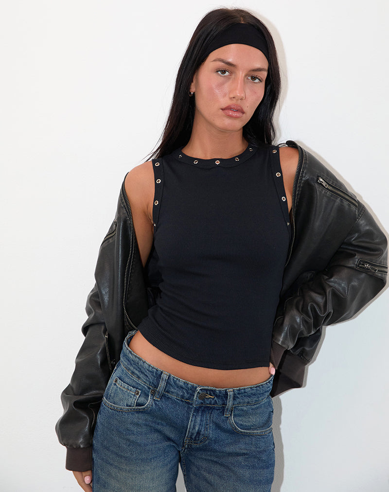 Black Rib Eyelet Tank Top | Omari – motelrocks-com-us