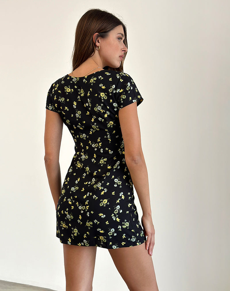 black and lemon dress Black Lemon Print Strappy Midaxi Dress