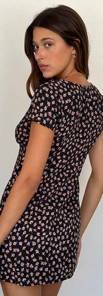 Red Rose Ditsy Black Mini Dress | Omoni – motelrocks-com-us