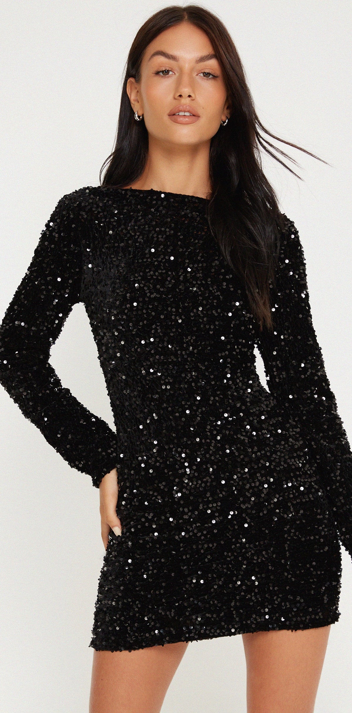 Sequin Black Long Sleeve Mini Dress | Onaki – motelrocks-com-us