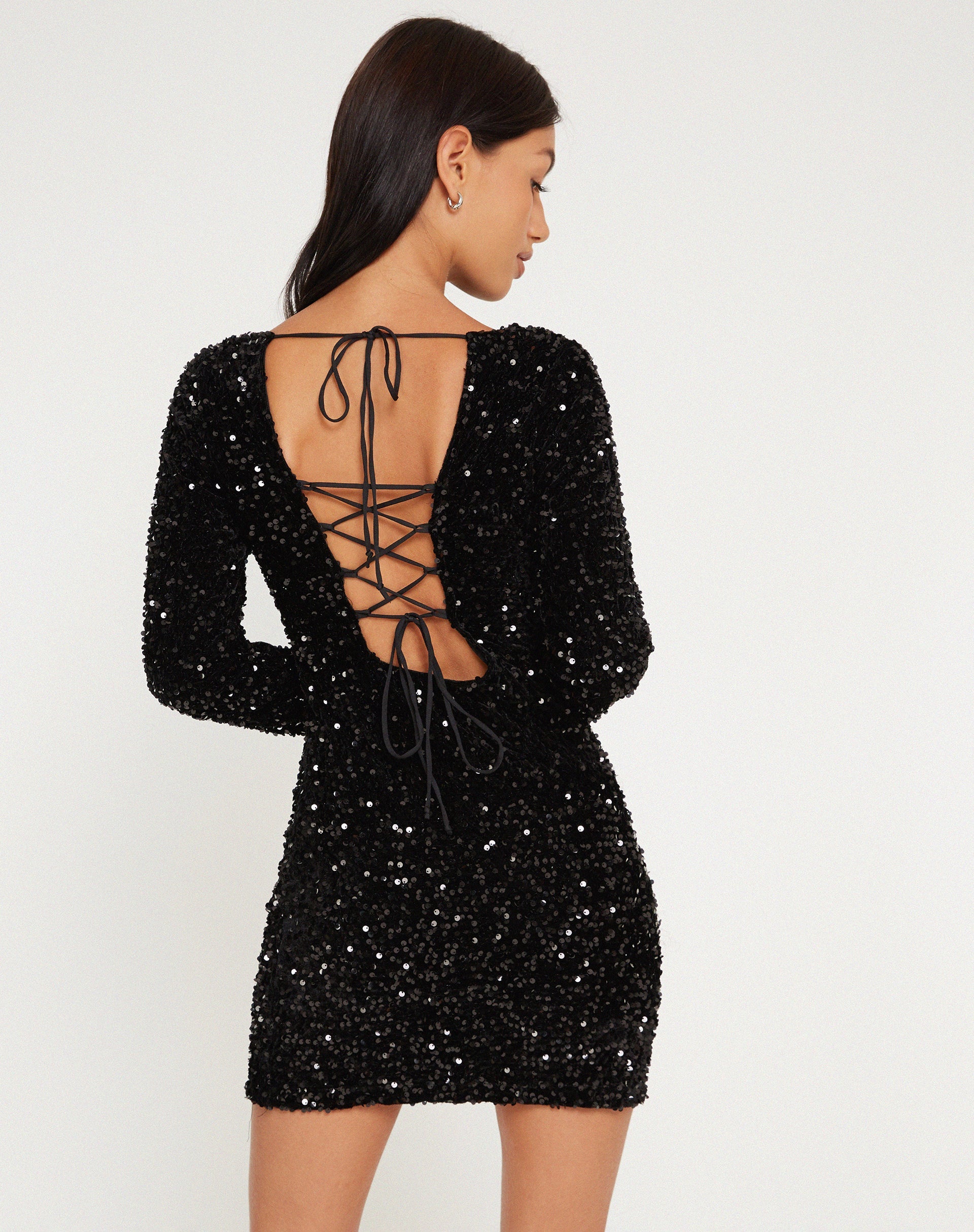 Sequin Black Long Sleeve Mini Dress
