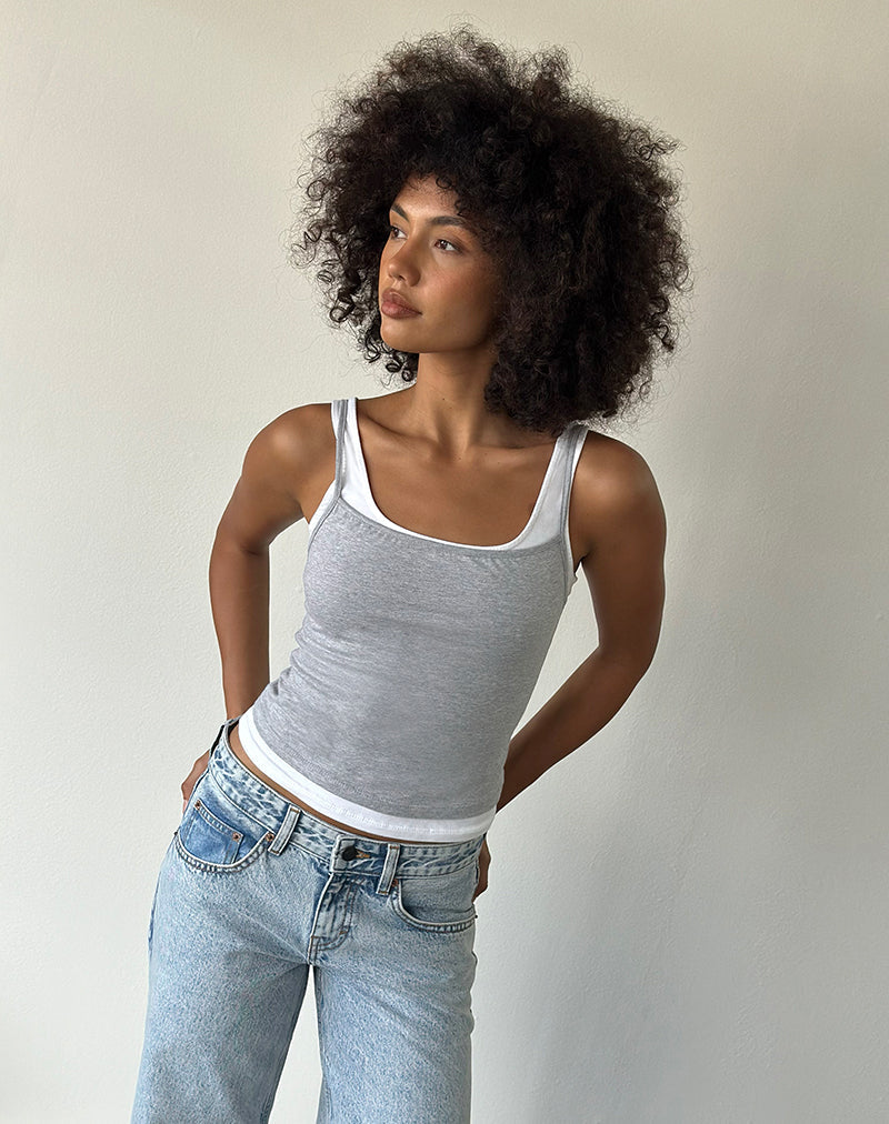 Oslyn Top in Grey Marl and White Combination