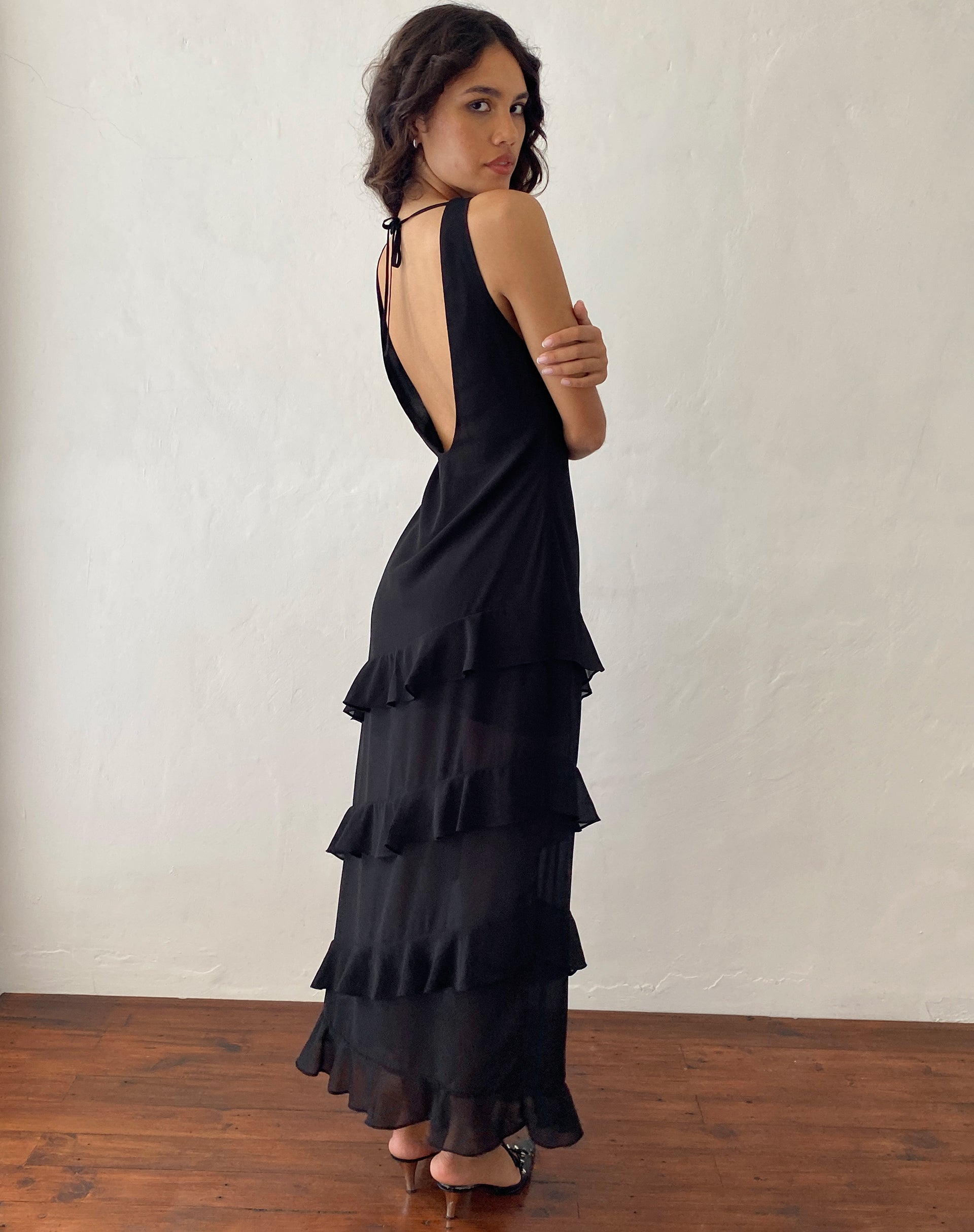 Black cheap frill dress