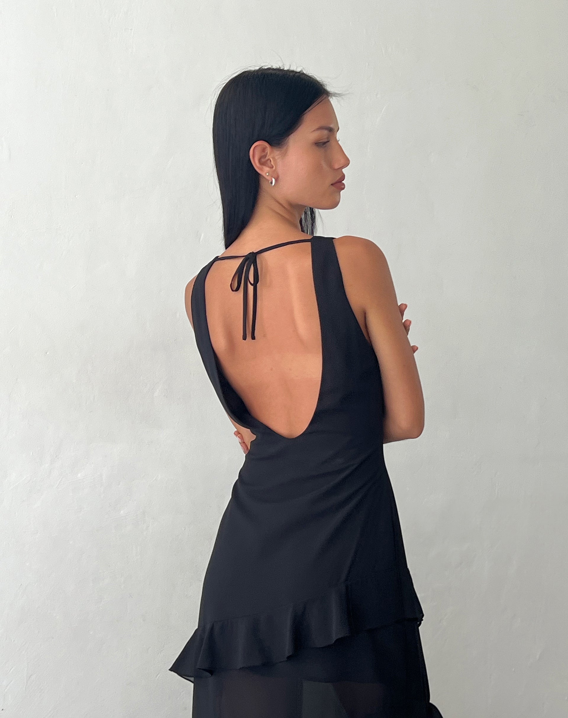 Black strappy back detail chiffon maxi dress hotsell