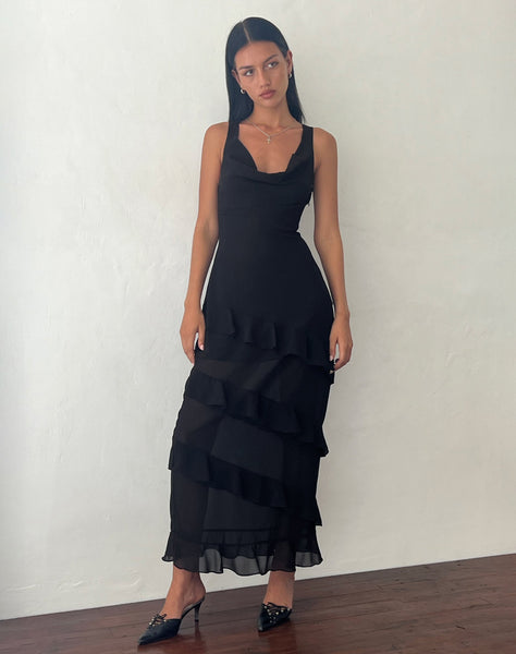 Women Halter Ruffles Tulle Maxi Dress Off Shoulder Backless Layered Tiered  Midi Dress Cocktail Party Prom Long Dresses - Walmart.com