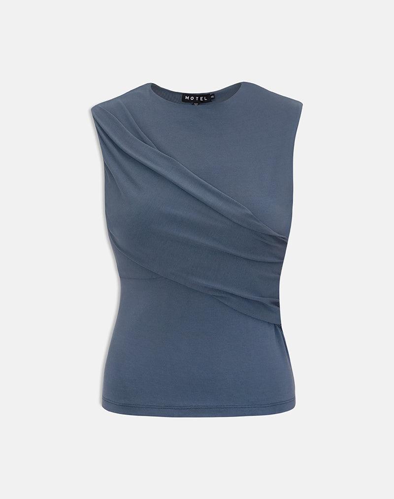 Image of Otso Twist Wrap Top in Rayon Jersey Ocean Storm