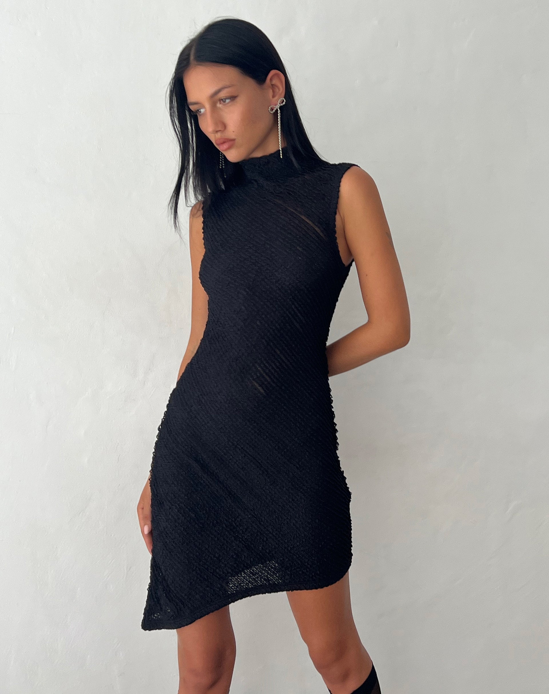 Ottilie Textured Asymmetric Mini Dress in Black Ottilie Textured Asymmetric Mini Dress in Black