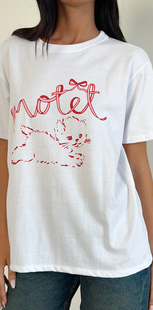 Image of Oversized Basic Tee in White with Kitty