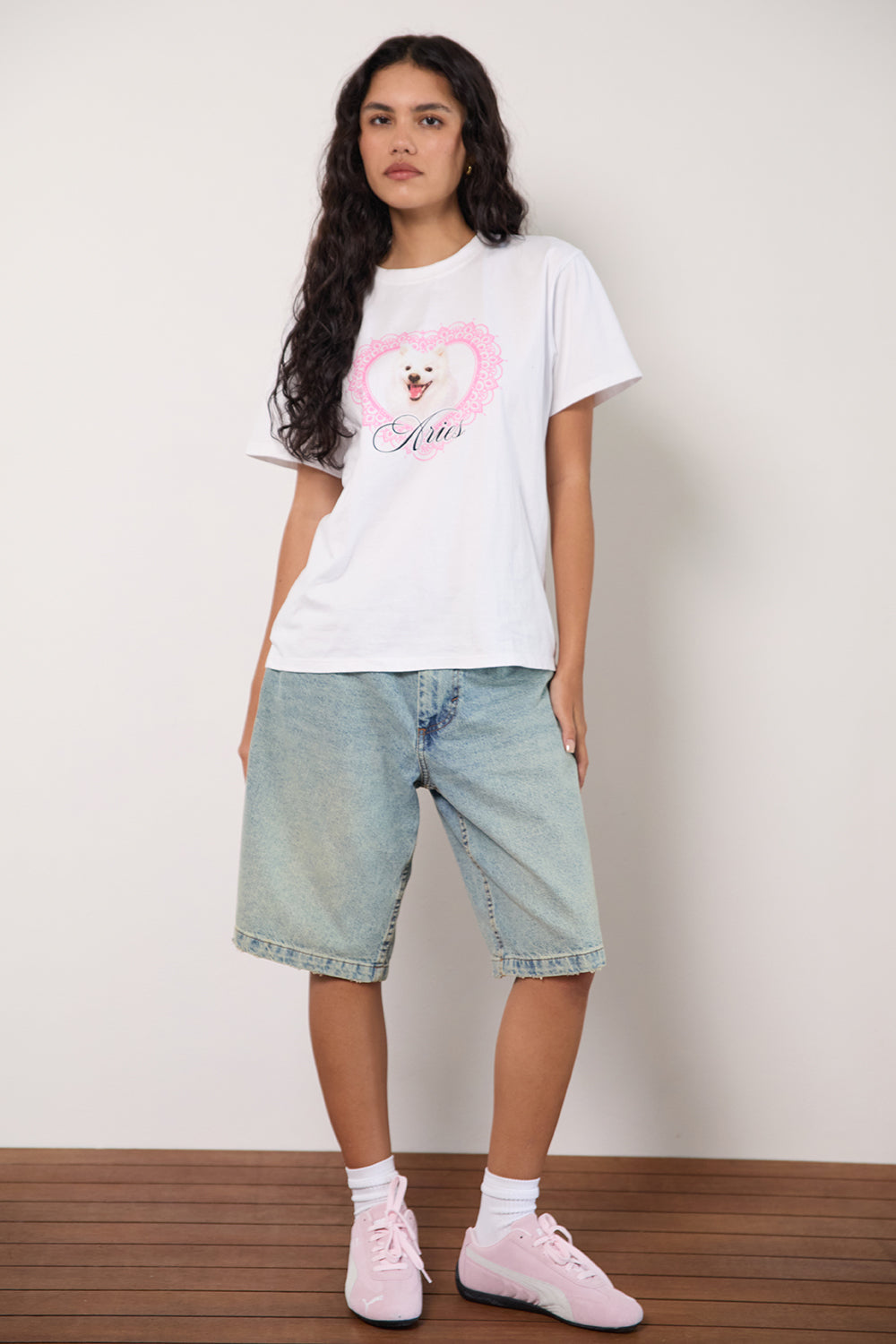 Image of Oversize Basic Tee in White with Aries Motel Pet Print