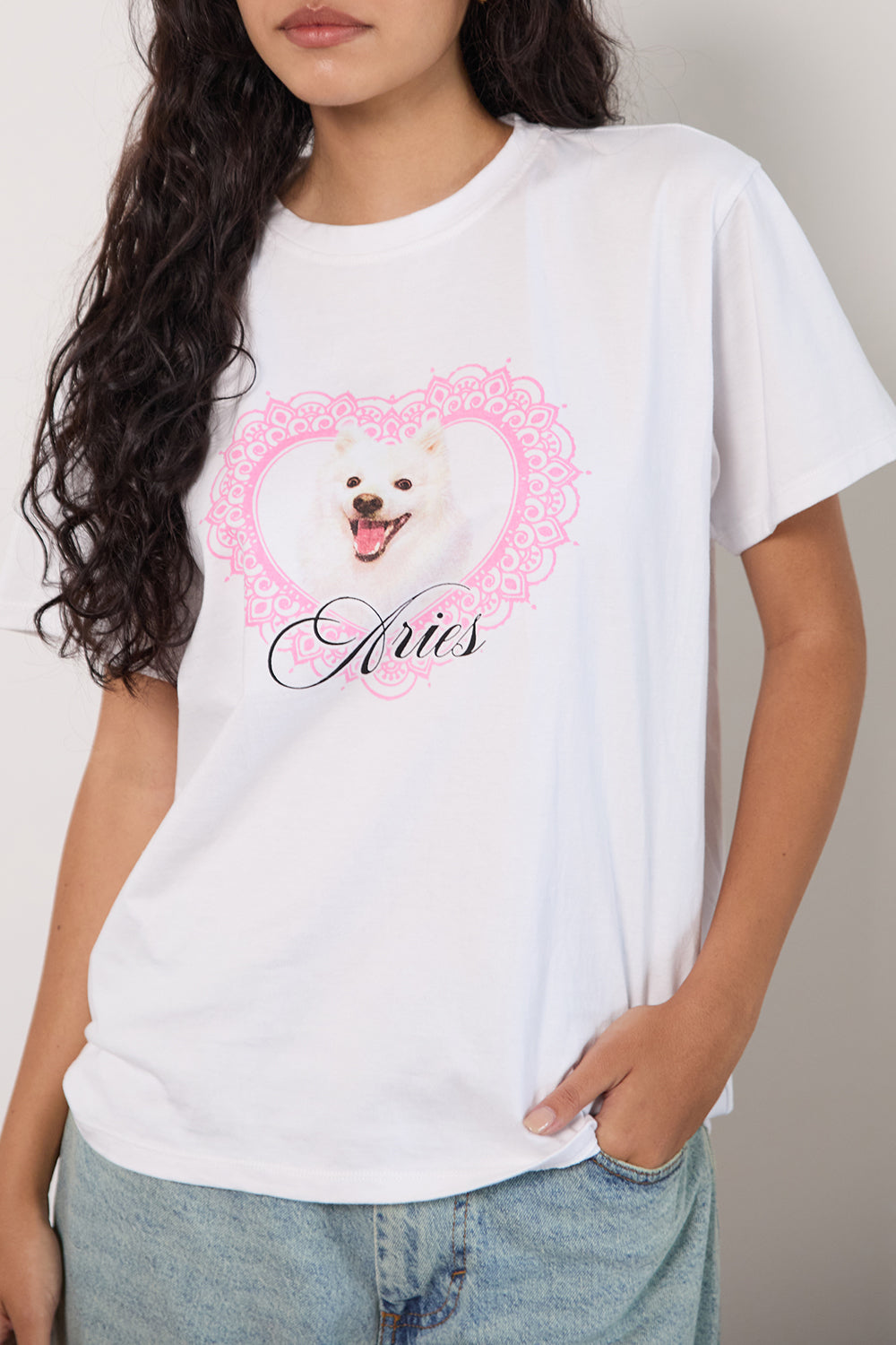 Image of Oversize Basic Tee in White with Aries Motel Pet Print