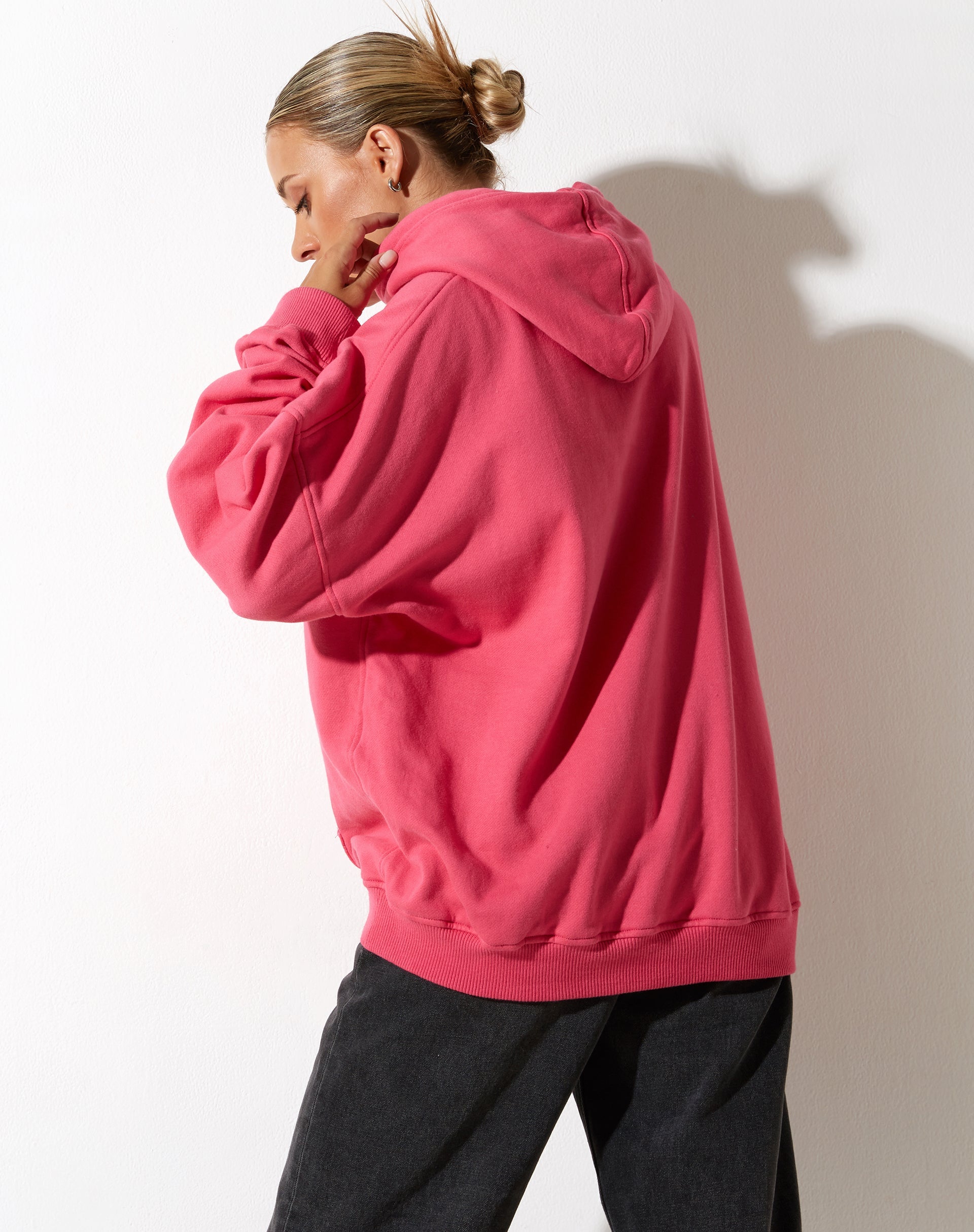 image of Oversize Hoodie in Fandango Pink with "Different' Embro