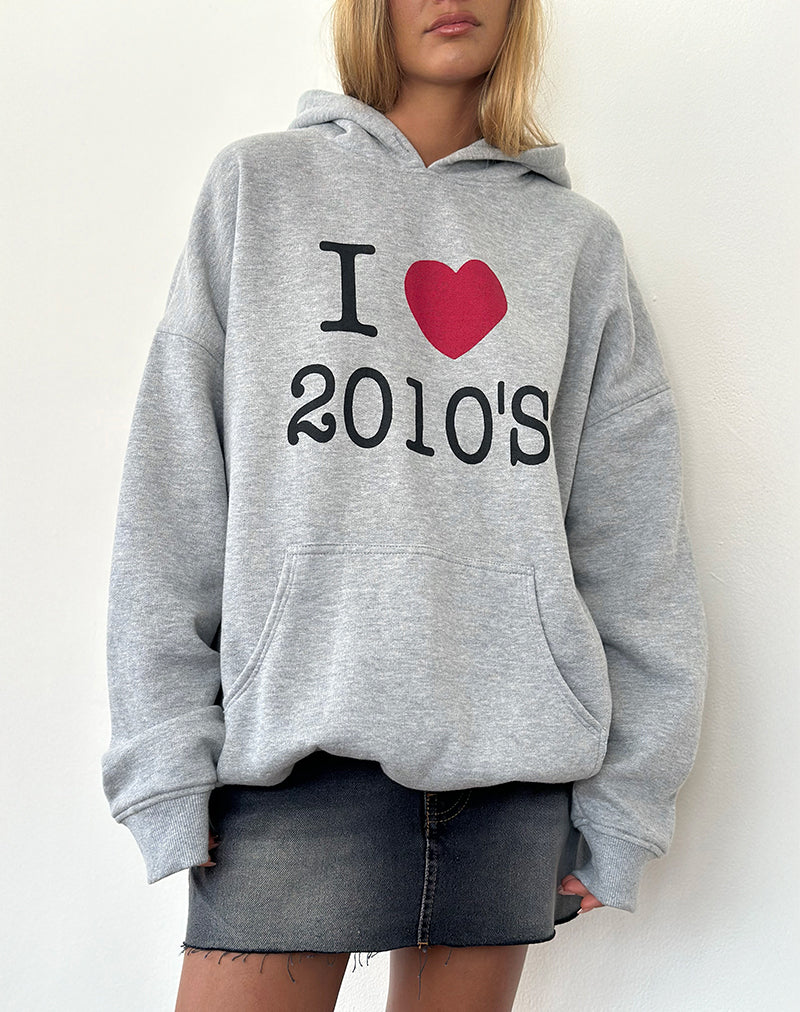 Grey Marl Hooded Sweater with I Love 2010's Print