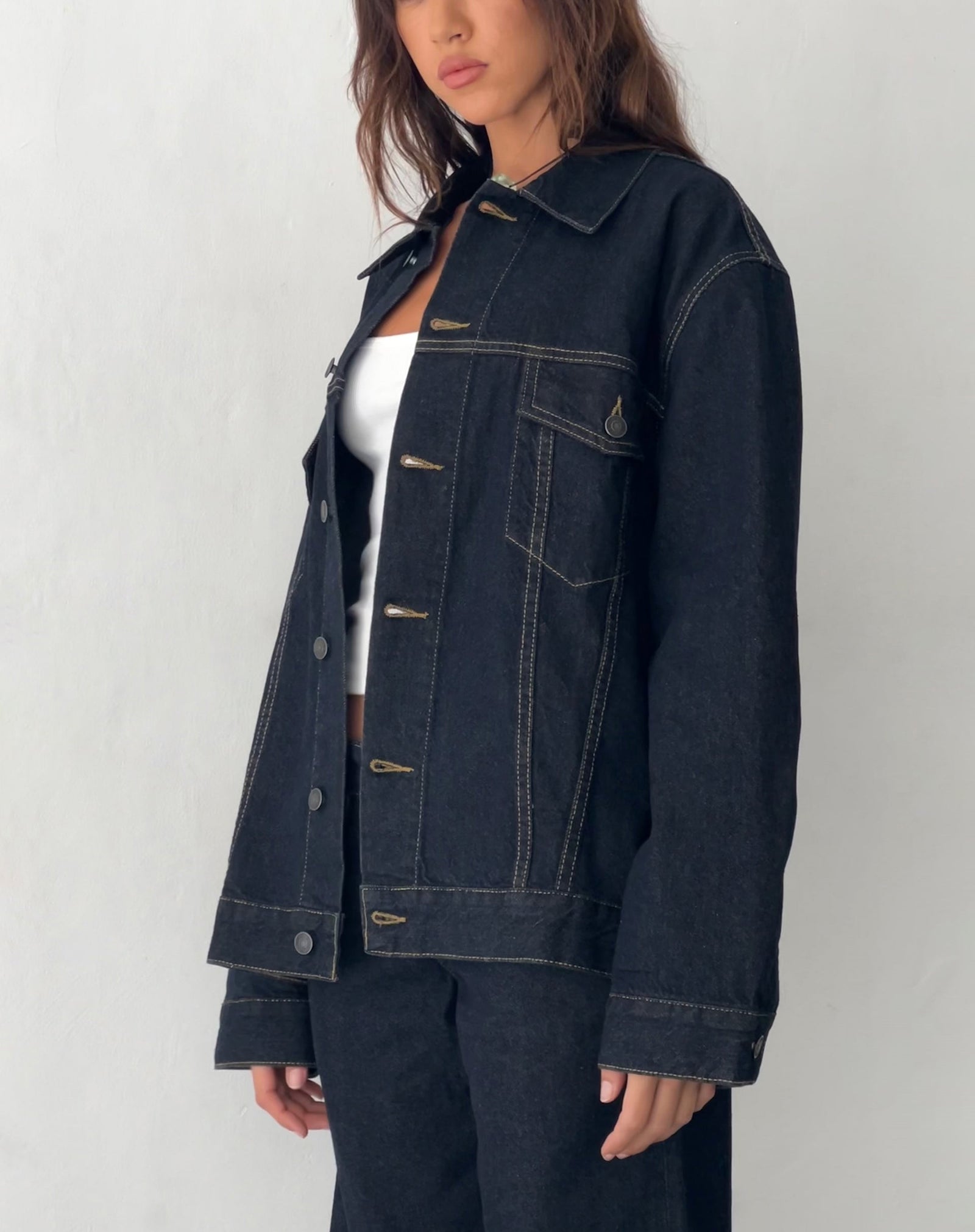 Black Stitched Denim Jacket (EXCLUSIVE)