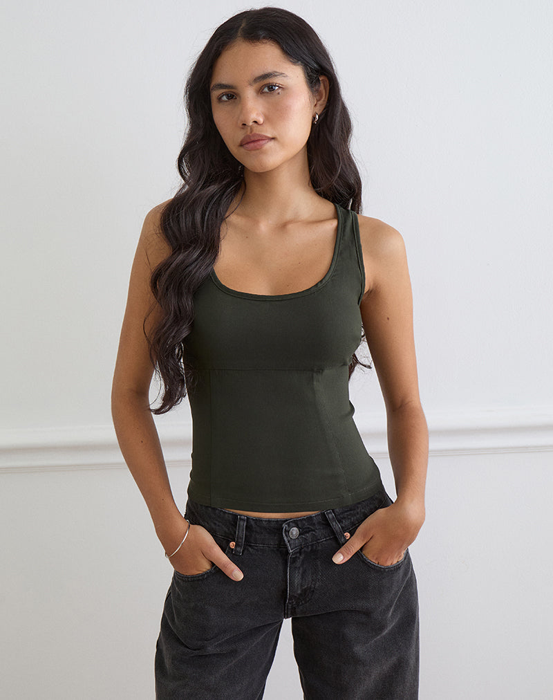 Image of Ovia Scoop Corset Top in Tailoring Dark Khaki