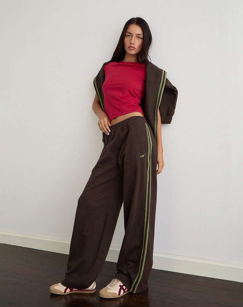 Bitter Brown with Green Binding and M Embroidery Trackpant | Oze