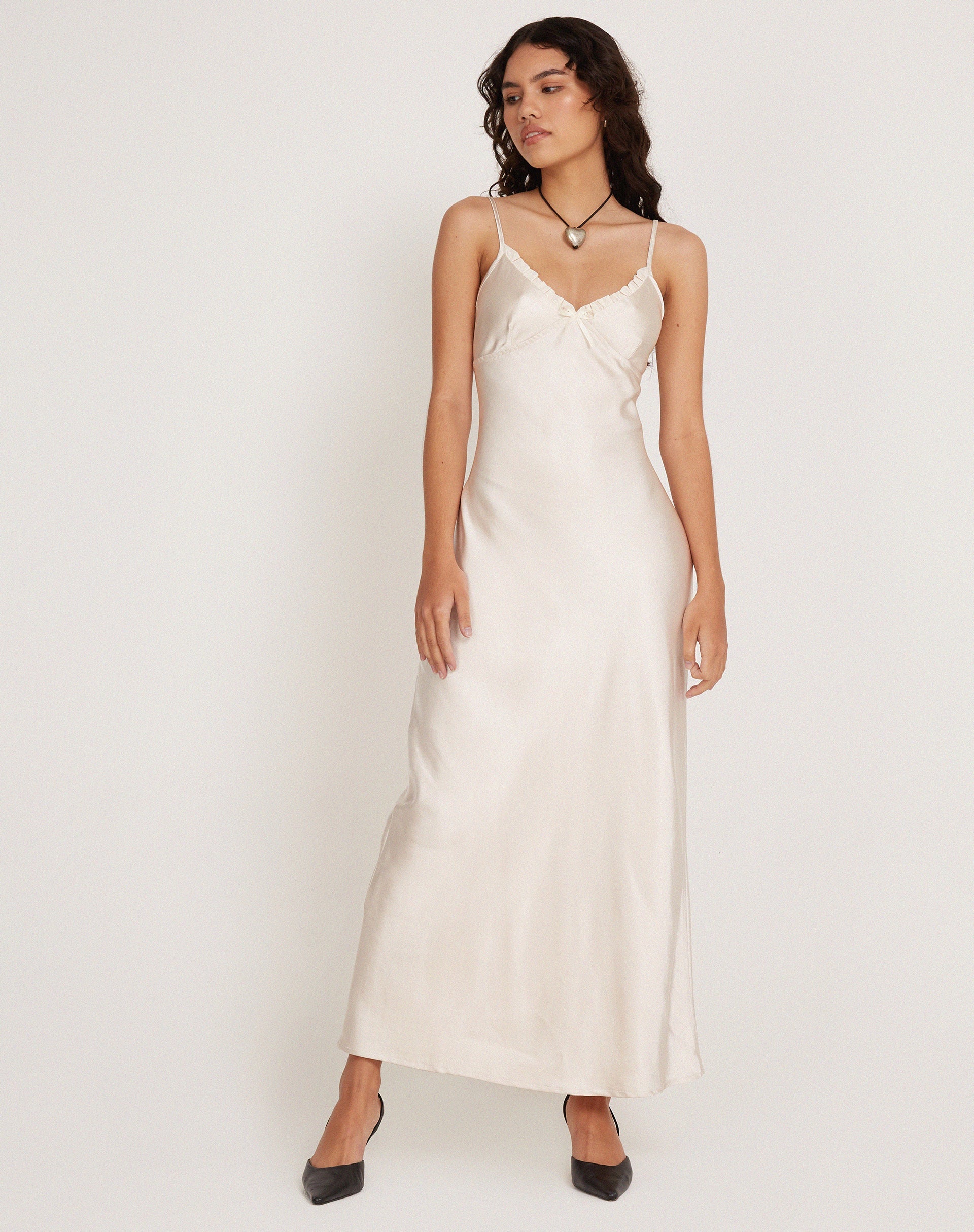 Padil Midi Dress in Satin Pearled Ivory Padil Midi Dress in Satin Pearled Ivory