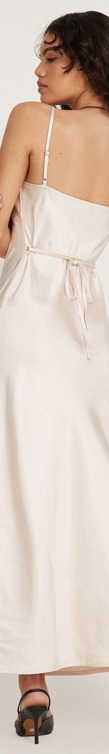 Satin Pearled Ivory Midi Dress | Padil – motelrocks-com-us