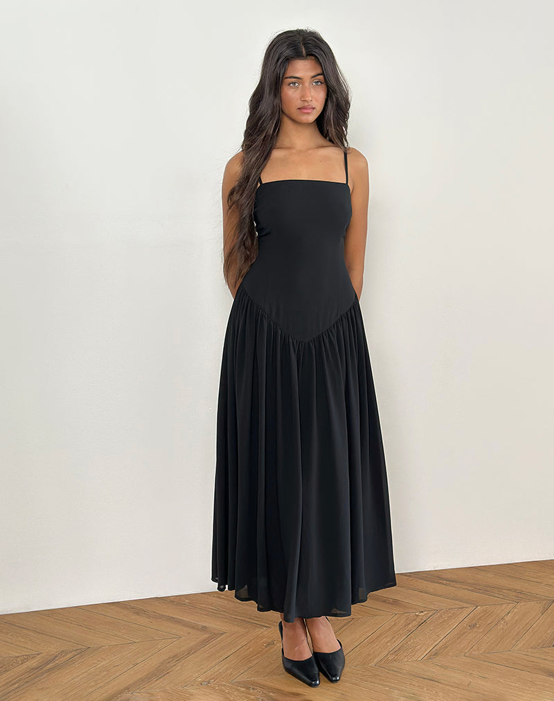 Black Chiffon Drop Waist Midi Dress | Paduri – motelrocks-com-us