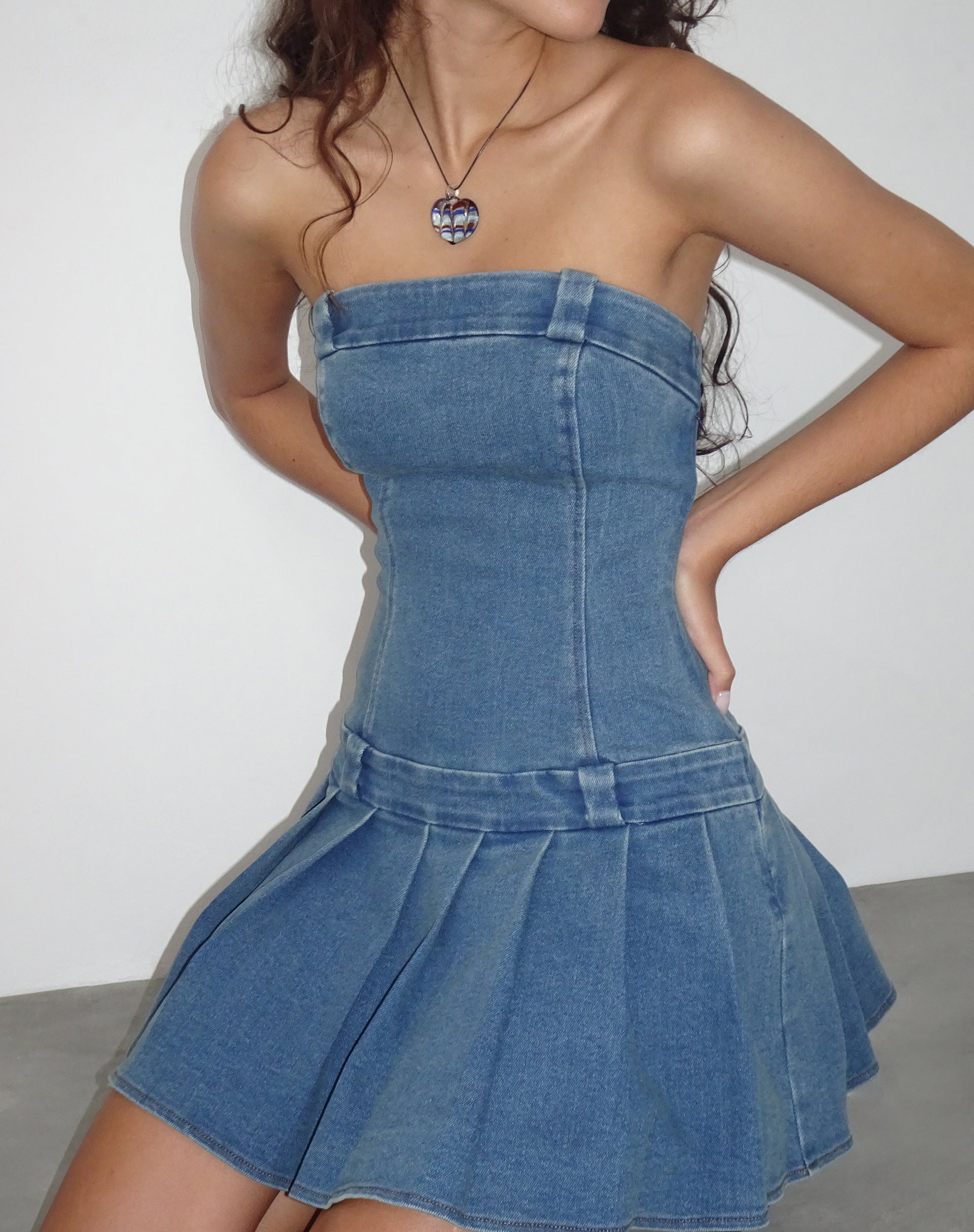 Pajaya Denim Bandeau Mini Dress in Blue Wash Pajaya Denim Bandeau Mini Dress in Blue Wash