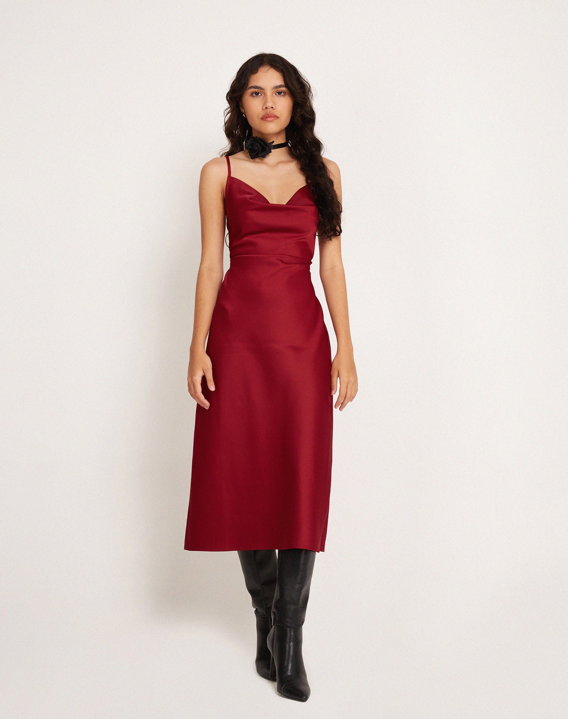 Satin midi outlet cami dress