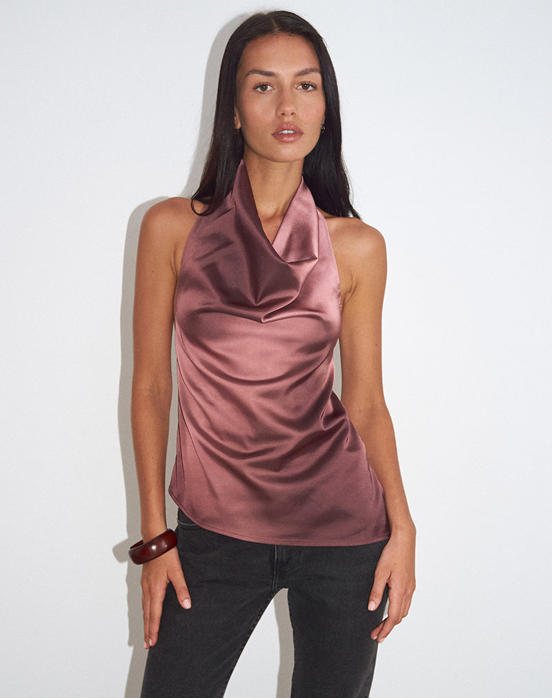 Image of Palawa Asymmetrical Hem Top in Watercolour Maroon