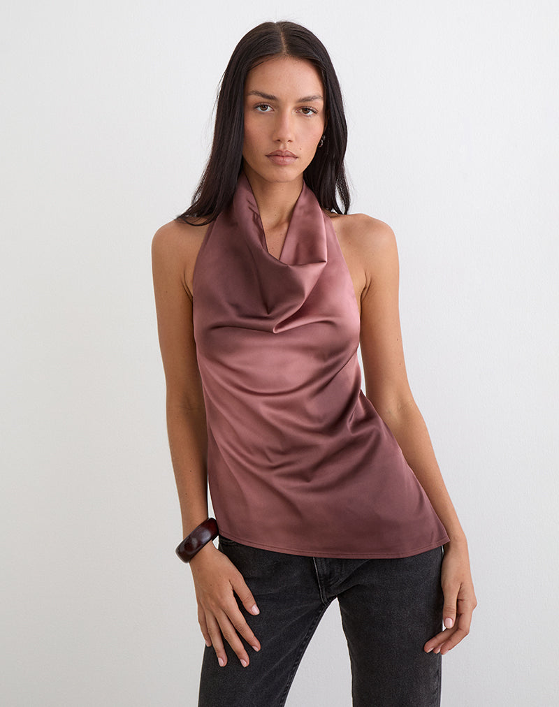 Image of Palawa Asymmetrical Hem Top in Watercolour Maroon