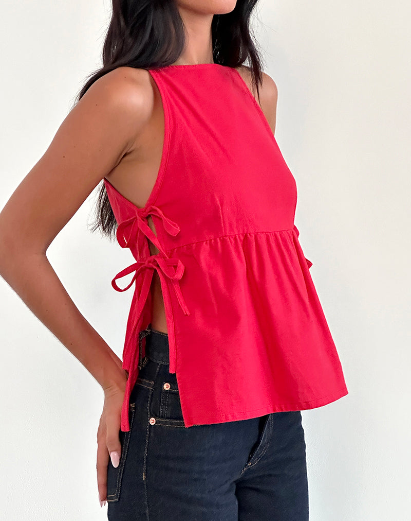 Palsi Tie Side Sleeveless Top in Tango Red