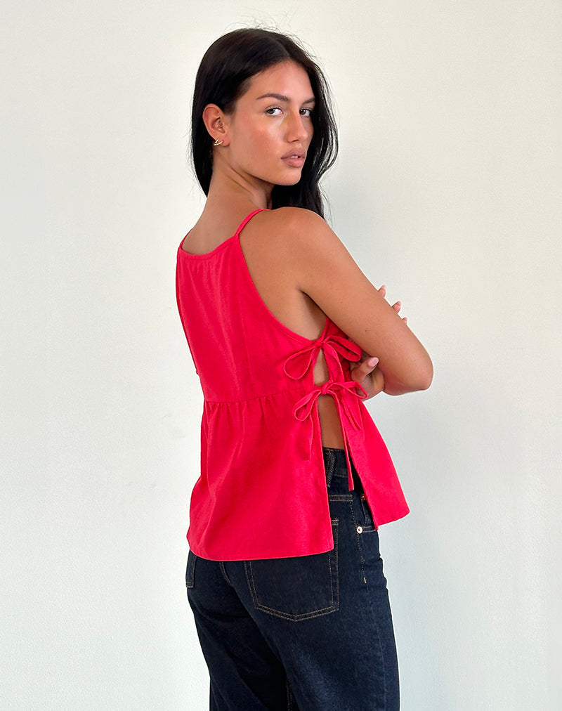 Image of Palsi Tie Side Sleeveless Top in Tango Red