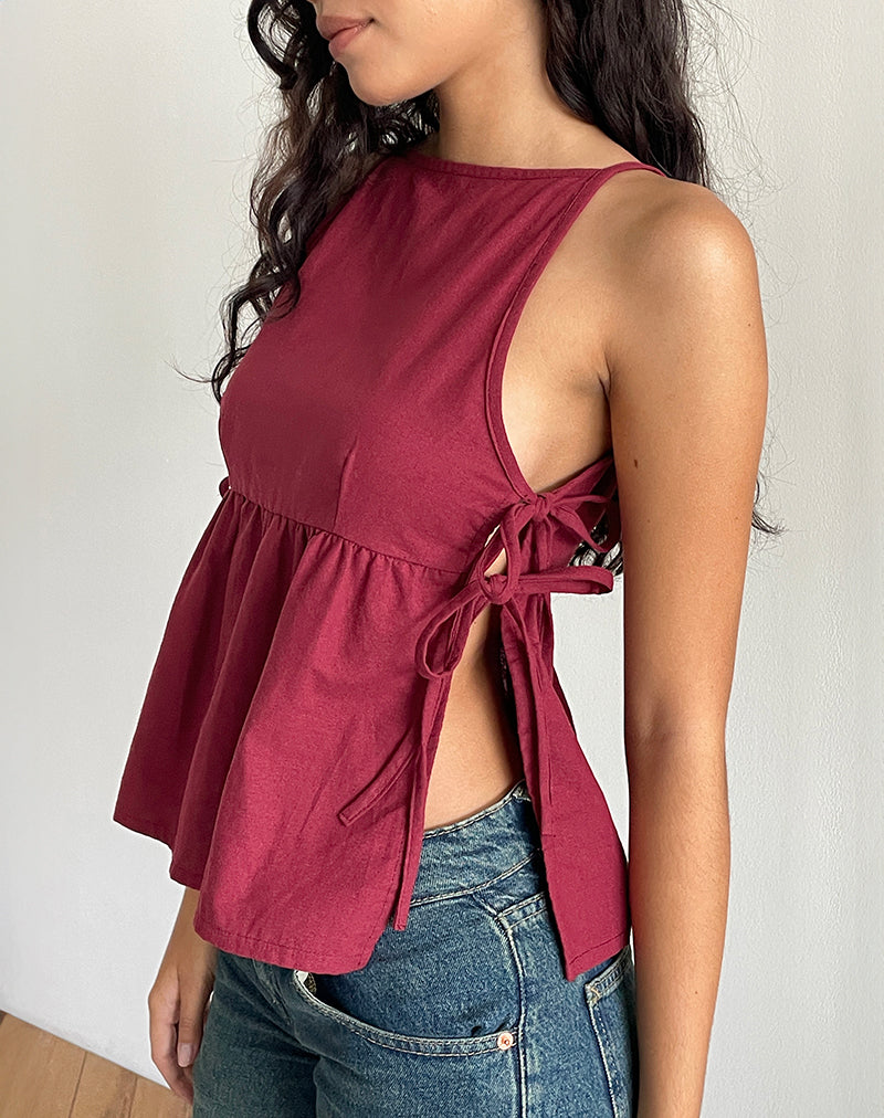 Palsi Tie Side Top in Burgundy