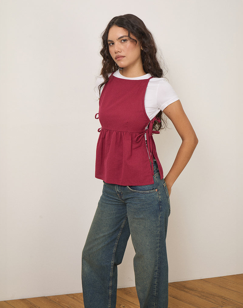 Image of Palsi Tie Side Top in Burgundy