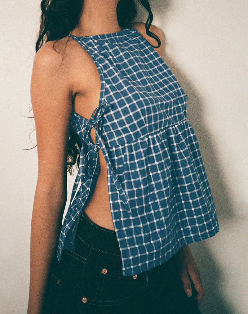 Image of Palsi Tie Side Top in Navy Tartan