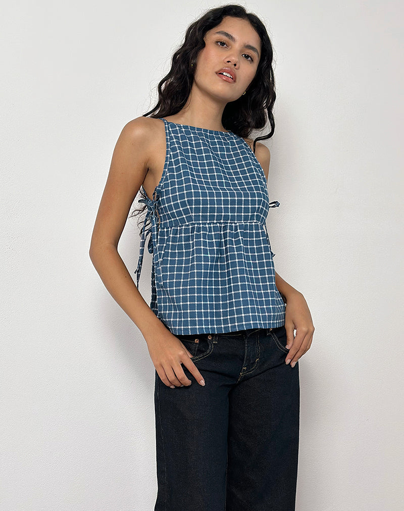 Image of Palsi Tie Side Top in Navy Tartan