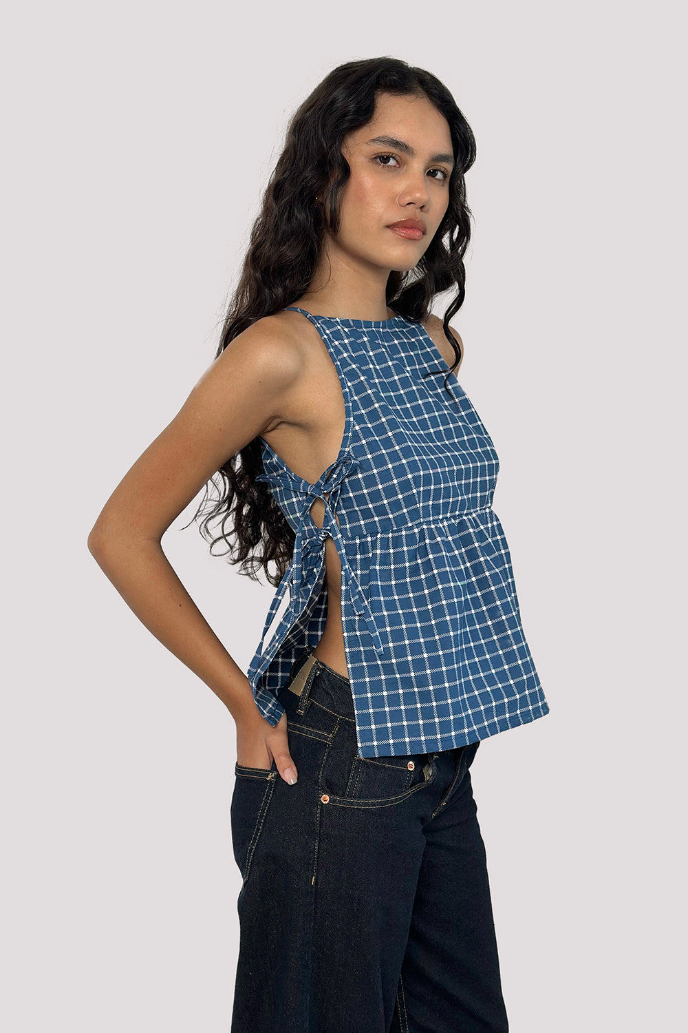 Palsi Tie Side Top in Navy Tartan