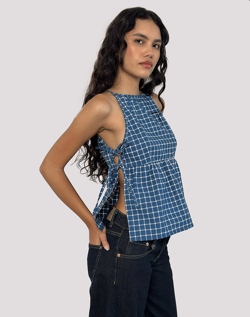 Image of Palsi Tie Side Top in Navy Tartan