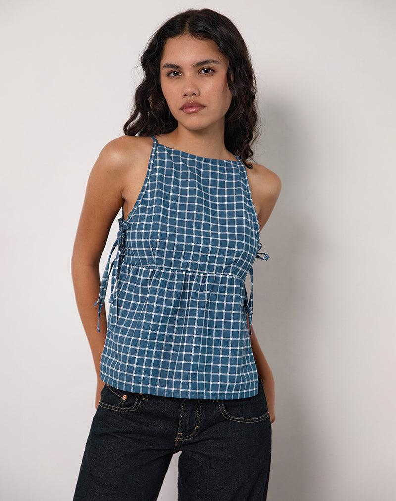 Image of Palsi Tie Side Top in Navy Tartan
