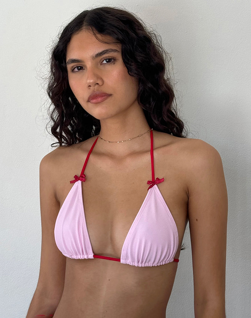 Sakura Shimmer Bikini Top with Red Strap and Bow | Pami