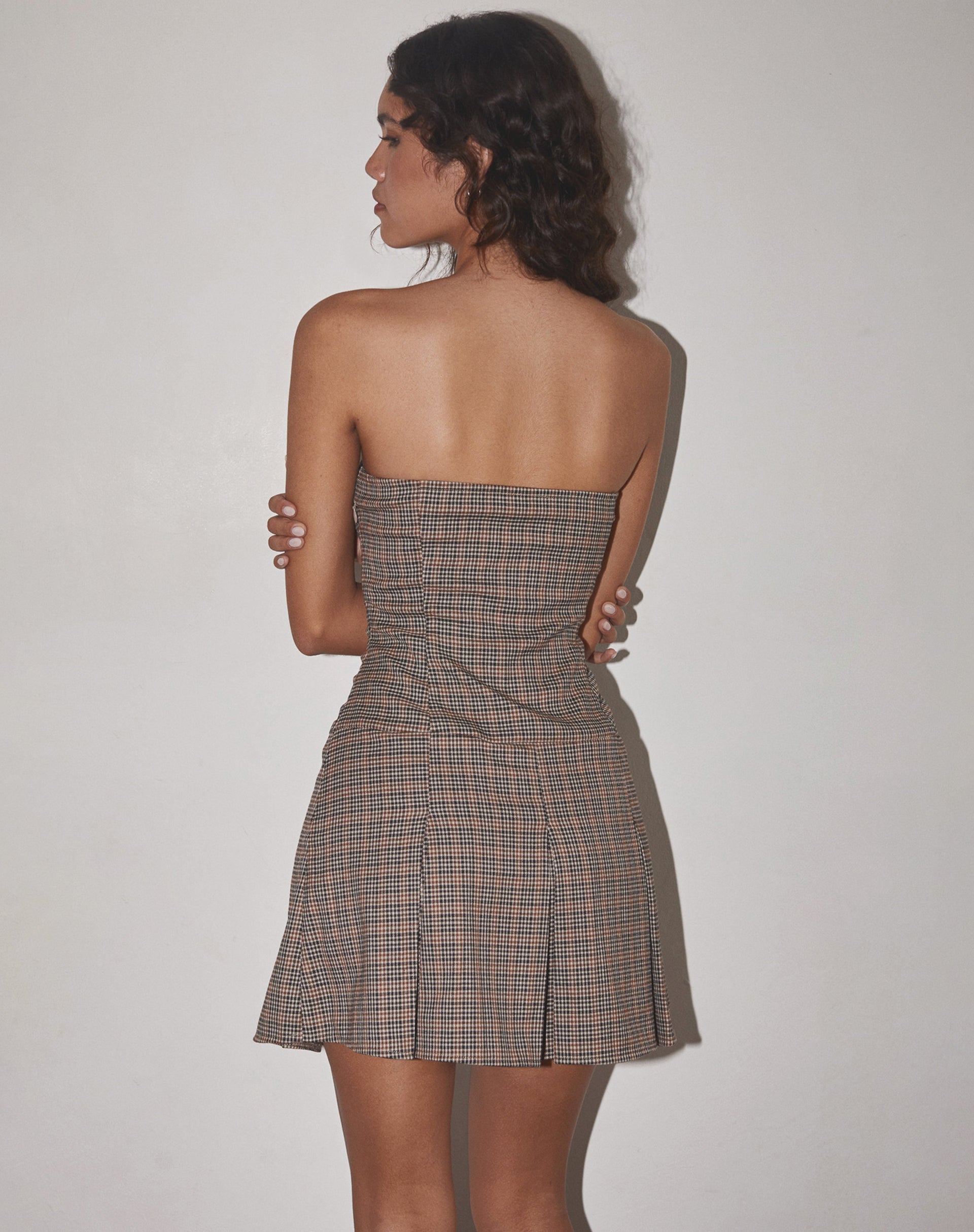 Bandeau Brown Check Pleated Mini Dress | Panola motelrocks-com-us Bandeau Brown Check Pleated Mini Dress | Panola motelrocks-com-us