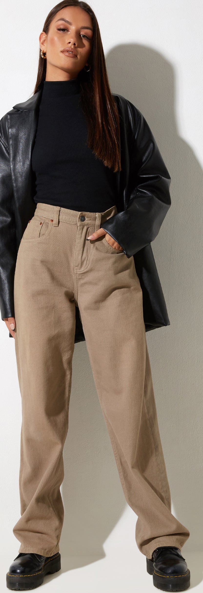 Burnt Olive Wide Leg Denim Jeans Parallel