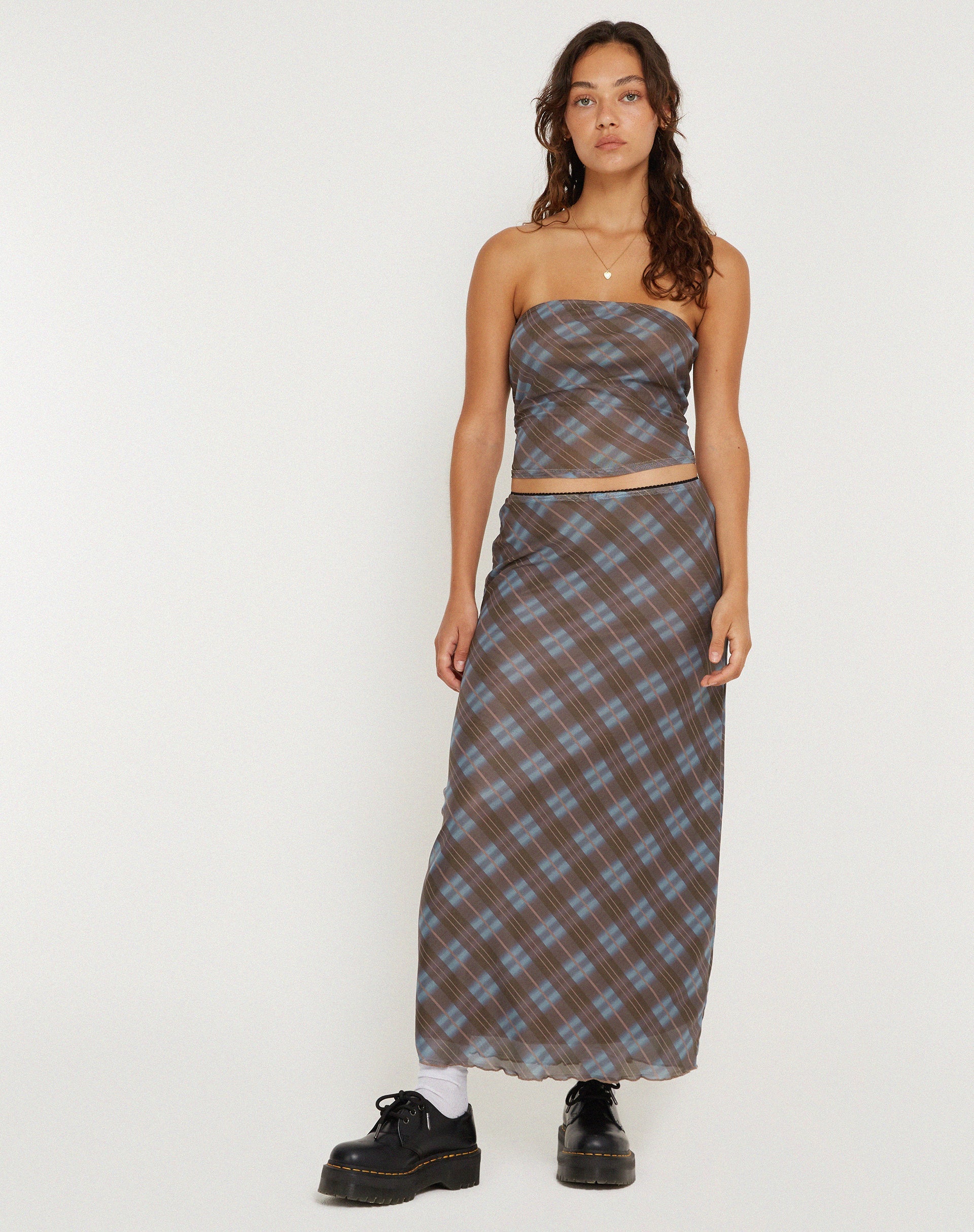 Skirt with a check pattern - olive