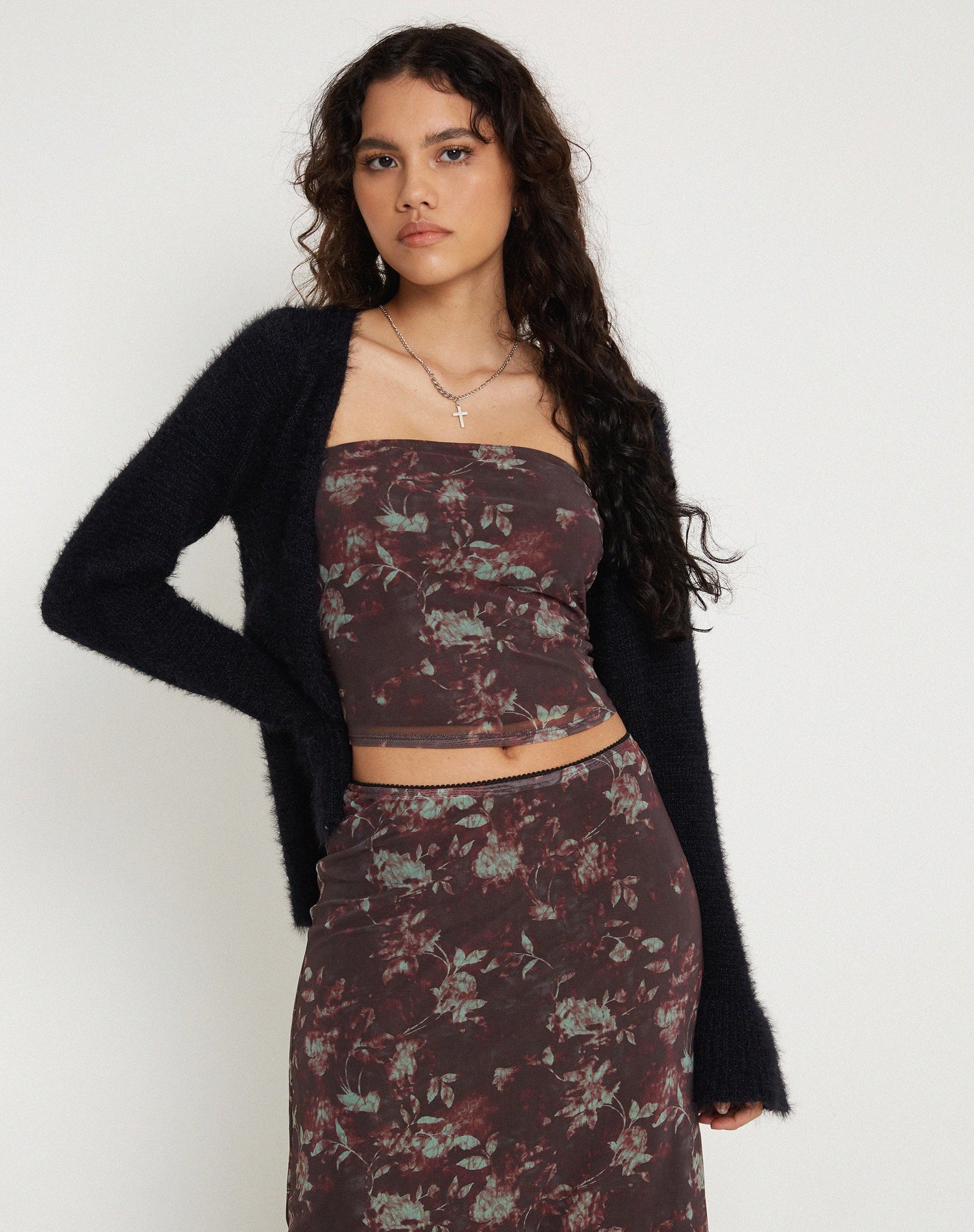 Botanical Floral Brown Low Rise Maxi Skirt | Lassie – motelrocks