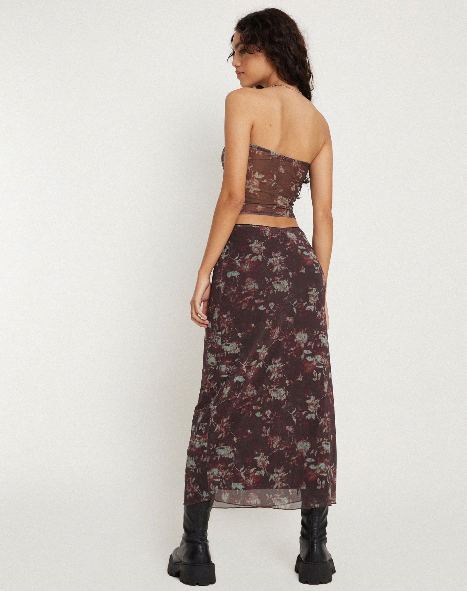 Botanical Floral Brown Low Rise Maxi Skirt | Lassie – motelrocks 