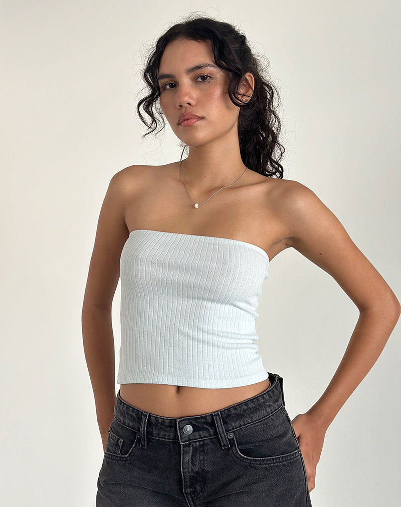 Peggy Tube Top in Pointelle Soft Blue