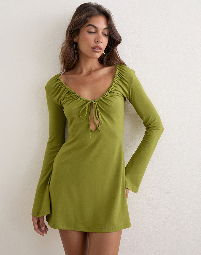 Image of Pelagia Long Sleeve Mini Dress in Moss Green