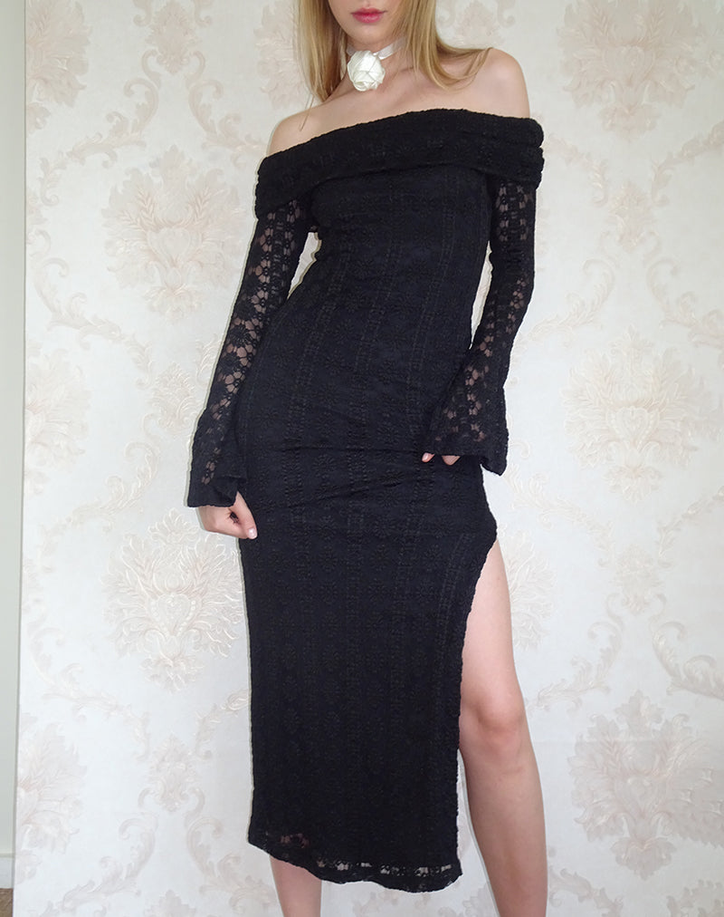 Philippa Maxi Dress in Black Regal Lace
